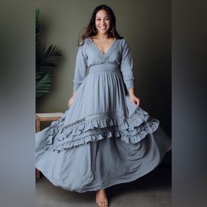 Pippa Ruffle Maxi Dress Dusty Blue